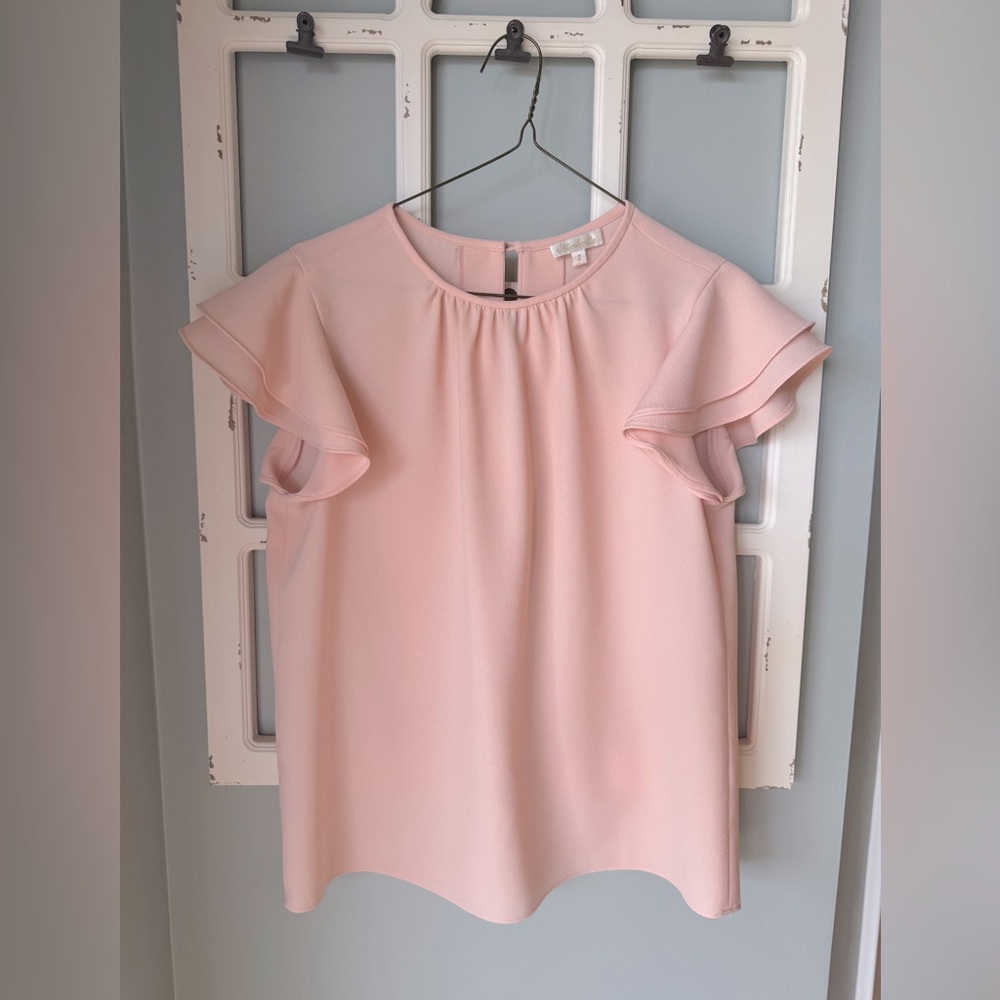 Shoshanna Pink Ruffle Short Sleeve Blouse Size 2